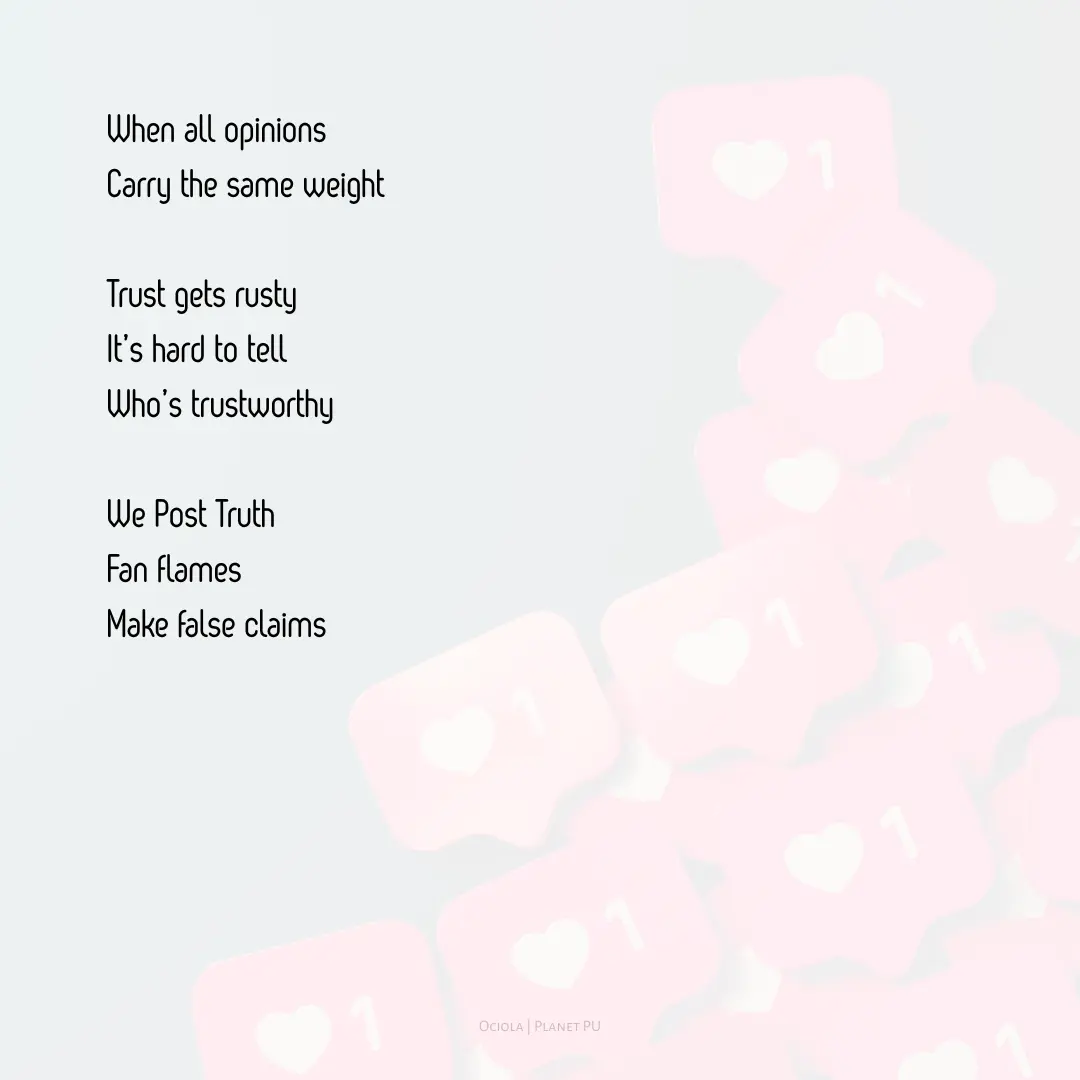 a pink and white social media icons with a poem on trust by Ociola | Planet PU